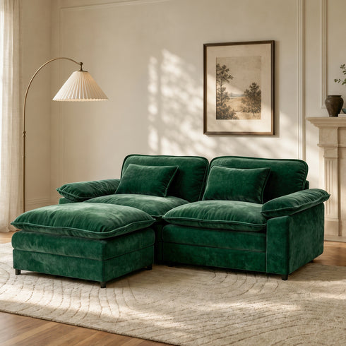 TTGIEET Loveseat with Chaise Ottoman, L-Shaped Chenille Cloud Couch for Living Room