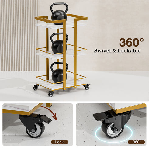 TTGIEET Esthetician Cart with Wheels, 3-Tier Salon Rolling Trolley, Spa Beauty Storage Cart, White & Gold