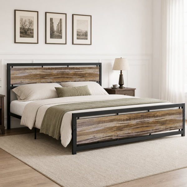 TTGIEET California King Size Metal Platform Bed Frame with Wooden Headboard and Footboard, No Box Spring Needed, Large Under Bed Storage（Light Brown）