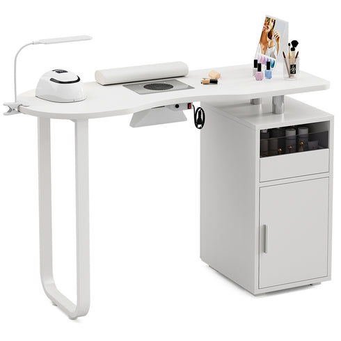 TTGIEET Manicure Table for Nail Tech, Acetone Resistant Nail Desk Station with Dust Collector & LED Lamp, Nail Table with Wrist Cushion, Drawer and Cabinet for Salon, Home Beauty Workstation