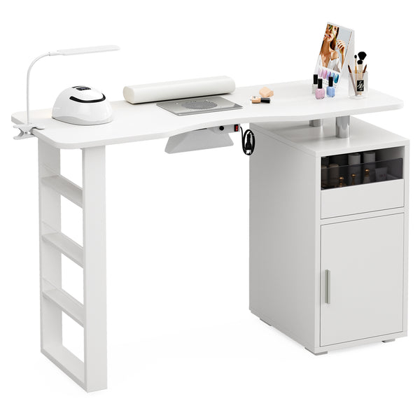 TTGIEET Manicure Table for Nail Tech, Acetone Resistant Nail Desk Station with Dust Collector & LED Lamp, Nail Table with Wrist Cushion, Drawer and Cabinet for Salon, Home Beauty Workstation
