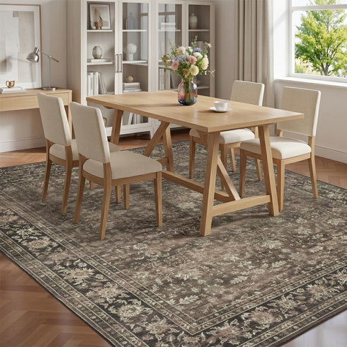 TTGIEET Persian Vintage 8x10 Floral Area Rug, Scalloped Washable Non Slip Stain Resistant Large Carpet for Standard Living King Bedroom Dining Office
