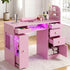 TTGIEET Nail Desk for Nail Tech with Lockable Wheels, Rolling Manicure Table w/LED Light Display Cabinet , Storage Drawers, Wrist Cushion for Beauty Salon, Spa & Home