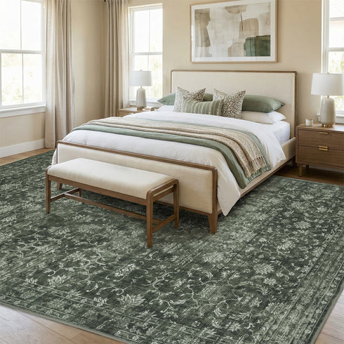TTGIEET Persian Vintage 8x10 Floral Area Rug, Scalloped Washable Non Slip Stain Resistant Large Carpet for Standard Living King Bedroom Dining Office