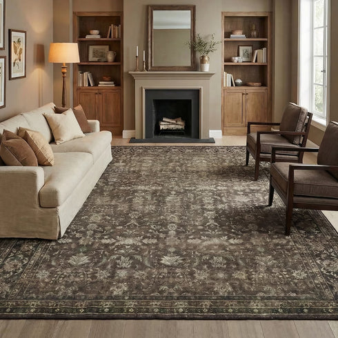 TTGIEET Persian Vintage 8x10 Floral Area Rug, Scalloped Washable Non Slip Stain Resistant Large Carpet for Standard Living King Bedroom Dining Office