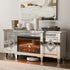 TTGIEET Mirrored TV Stand with Electric Fireplace for 65+ Inch TV, Silver Entertainment Center with Crushed Diamond Finish, Remote Control Storage Drawers for Living Room