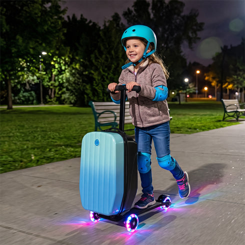 TTGIEET Kids Scooter Luggage, 20 Inch Foldable Ride-On Suitcase with LED Wheels, 40L Capacity, Adjustable Handlebar