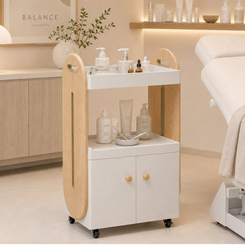 TTGIEET Salon Trolley Cart with Lockable Rolling Wheels, Esthetician Cart with Open Storage Shelves& Cabinet for Beauty Salon