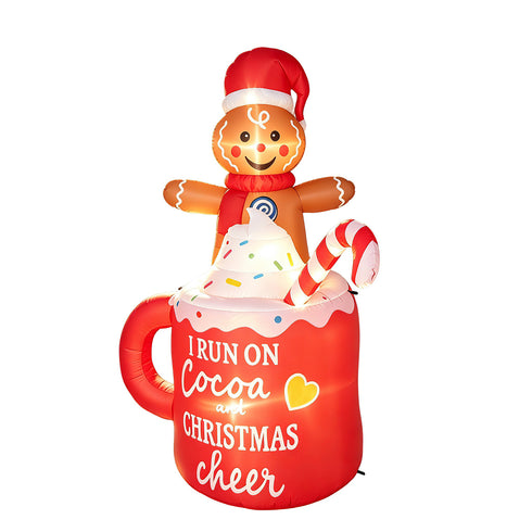 TTGIEET 6FT Inflatable Gingerbread Man in Hot Cocoa Mug with 6 LED Lights – Outdoor Christmas Yard Decoration for Garden, Lawn & Holiday Parties