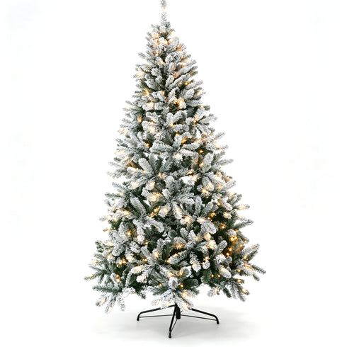 TTGIEET 7.5FT Pre-Lit Flocked Hinged Christmas Tree with 350 Warm Lights