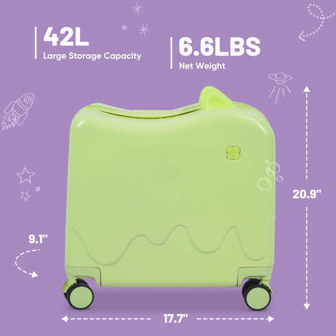 TTGIEET 18" Ride On Suitcase for Kids with 360° Spinner Wheels, 42L Hardshell Kids Carry On Travel Luggage with Lock, Green