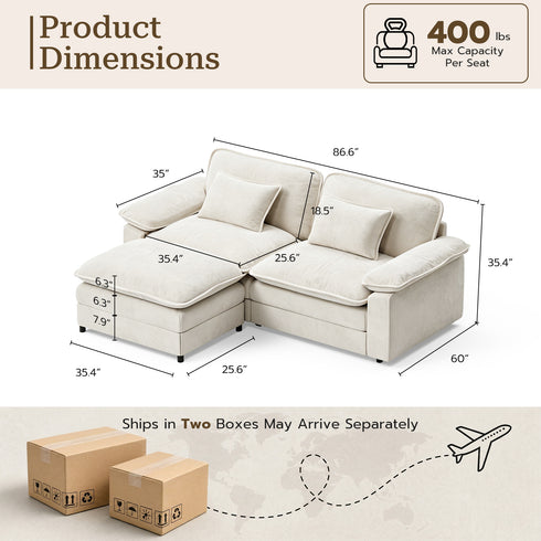 TTGIEET Loveseat with Chaise Ottoman, L-Shaped Chenille Cloud Couch for Living Room
