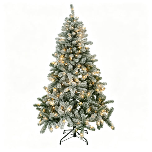 TTGIEET 6FT Pre-Lit Flocked Hinged Christmas Tree with 250 Warm Lights