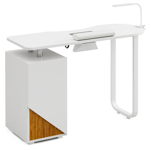 TTGIEET Manicure Table for Nail Tech, Acetone Resistant Nail Desk Station with Dust Collector & LED Lamp, Nail Table with Wrist Cushion, Drawer and Cabinet for Salon, Home Beauty Workstation