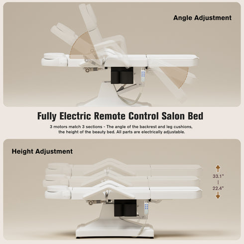 TTGIEET Fully Electric Esthetician Bed with 3 Motors, Adjustable Spa Facial Chair Massage Table for Tattoo, Lash Extensions, Waxing, Skincare & Beauty Salon