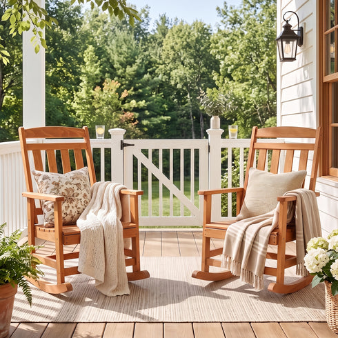 TTGIEET Outdoor HDPE Porch Rocking Chair, Slatted Single Rocker Armchair with Wide Armrests for Patio, Lawn & Garden