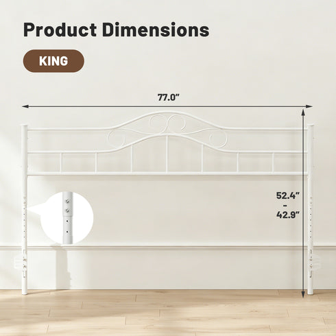 TTGIEET Metal King Headboard, Adjustable Height, Vintage Iron Scrollwork Design with Bed Frame Brackets Adapter