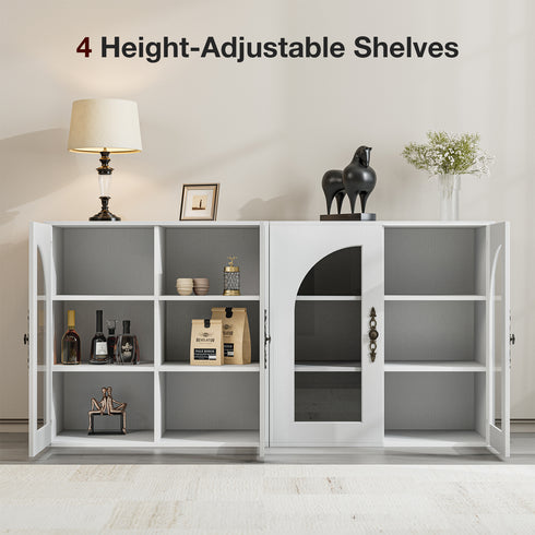 TTGIEET Sideboard Buffet Cabinet Modern Accent Console Cabinet with Arched Glass Doors and Storage,White,for Living Room,Dining Room,Entryway