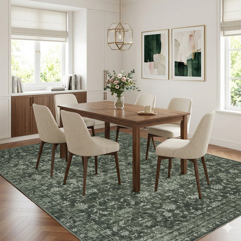 TTGIEET Persian Vintage 8x10 Floral Area Rug, Scalloped Washable Non Slip Stain Resistant Large Carpet for Standard Living King Bedroom Dining Office