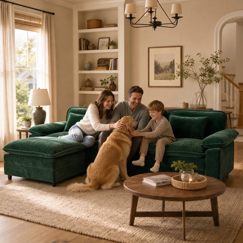 TTGIEET L-Shaped Sectional Sofa, 3-Seat Cloud Couch with Movable Ottoman, Oversized Chenille Sofa for Living Room
