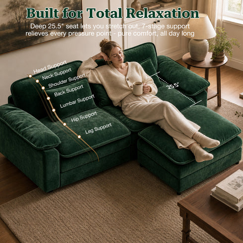 TTGIEET Loveseat with Chaise Ottoman, L-Shaped Chenille Cloud Couch for Living Room