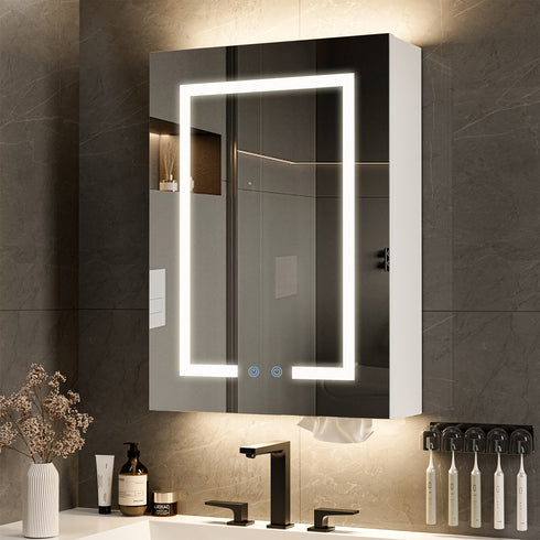 TTGIEET 18"x24" Bathroom Medicine Cabinet with Mirror and 3-Color LED Lights, Anti-Fog, Bathroom Wall Cabinet with 3-Adjustable Shelves Storage Organizer, White