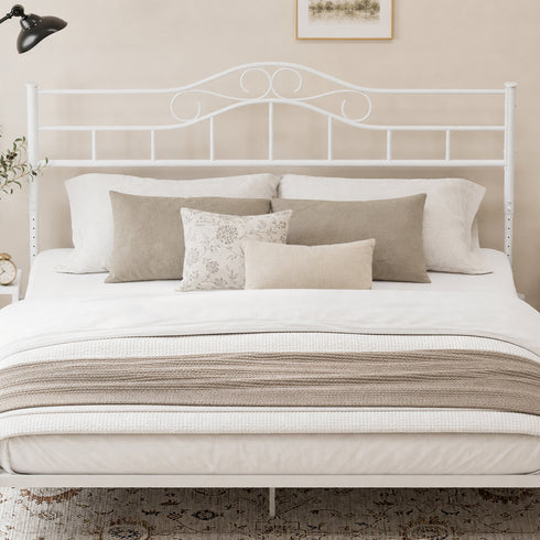 TTGIEET Metal King Headboard, Adjustable Height, Vintage Iron Scrollwork Design with Bed Frame Brackets Adapter