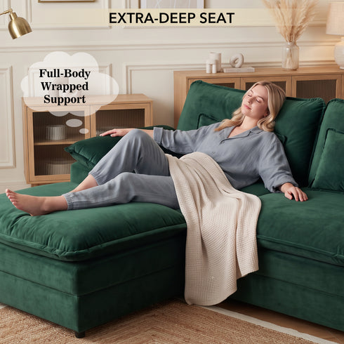 TTGIEET Chenille Cloud Couch L-Shaped, 2-Seat Sofa with Movable Ottoman, Oversized Loveseat Couch for Living Room