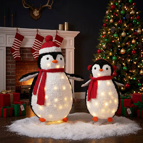 TTGIEET 2 - Piece Fluffy Lighted Penguin Family, 3ft & 2ft Pop - Up Outdoor Christmas Holiday Decoration with 150 LED Lights for Yard Garden