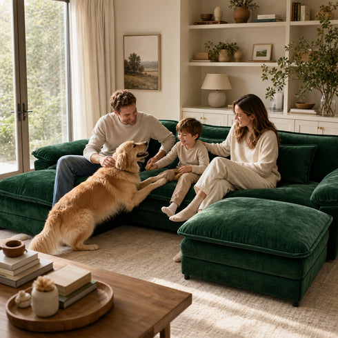 TTGIEET U-Shaped Sectional Sofa, 3-Seat Cloud Couch with 2 Reversible Ottomans, Oversized Chenille Sofa for Living Room
