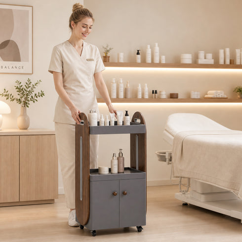 TTGIEET Salon Trolley Cart with Lockable Rolling Wheels, Esthetician Cart with Open Storage Shelves& Cabinet for Beauty Salon