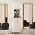 TTGIEET Salon Stations for Hair Stylist, Barber Station w/Glass Shelf & Golden Handles, Hair Salon Station Beauty Salon Spa Equipment w/6 Hair Dryer Holders, 2 Storage Cabinet & Drawers