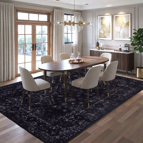 TTGIEET Persian Vintage 8x10 Floral Area Rug, Scalloped Washable Non Slip Stain Resistant Large Carpet for Standard Living King Bedroom Dining Office