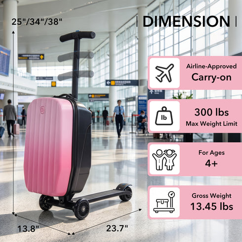 TTGIEET Kids Scooter Luggage, 20 Inch Foldable Ride-On Suitcase with LED Wheels, 40L Capacity, Adjustable Handlebar
