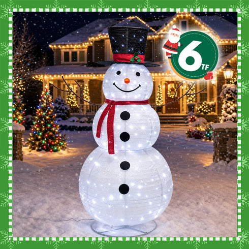 TTGIEET 6ft Lighted Pop-Up Snowman Outdoor Christmas Decoration with 225 LED Lights, Hat & Scarf