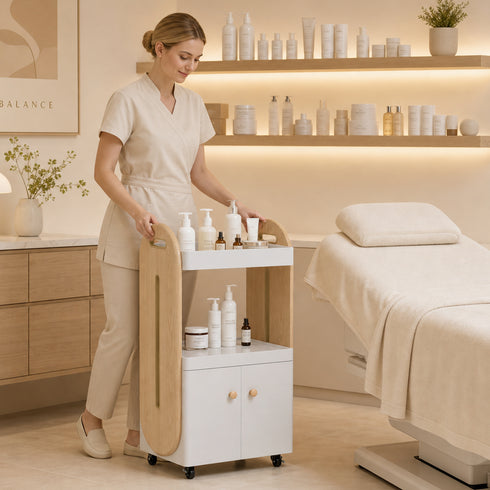 TTGIEET Salon Trolley Cart with Lockable Rolling Wheels, Esthetician Cart with Open Storage Shelves& Cabinet for Beauty Salon
