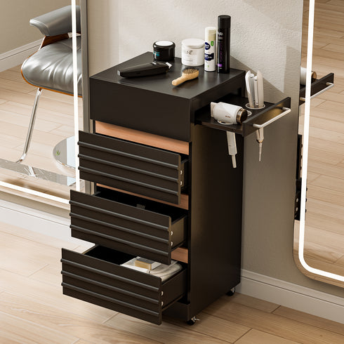 TTGIEET Salon Trolley Cart with Lockable Wheels, Rolling Hair Cart with 3 Dryer Holders for Hair Stylist, Wall Mount Makeup Organizer Stations Cabinet for Beauty Spa Barbershop Tattoo