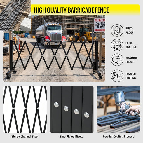 TTGIEET 10FT Expandable Metal Barricade with Lockable Casters, 0-180° Rotatable Foldable Weather Resistant Safety Fence for Patio, Garden, Stairway
