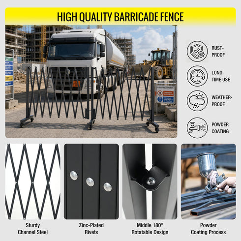 TTGIEET 20FT Expandable Metal Barricade with Lockable Casters, 0-180° Rotatable Foldable Weather Resistant Safety Fence for Patio, Garden, Stairway