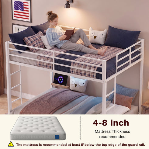 TTGIEET Full Metal Bunk Bed Frame w/ LED & USB Ports, Dual Guardrails, 2 Ladders, Heavy-Duty
