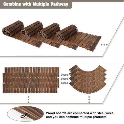 TTGIEET 6 FT Straight Wooden Garden Pathway, Non-Slip Outdoor Roll Out Walkway with Wire Rope Connection for Lawn Patio Backyard