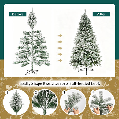 TTGIEET 7.5FT Pre-Lit Flocked Hinged Christmas Tree with 350 Warm Lights