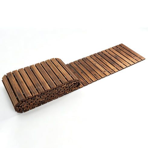 TTGIEET 24FT Wooden Roll Out Garden Pathway, 17" Wide Outdoor Walkway with Anti-Slip Spikes, No Install Patio Path Mat for Lawn Backyard (Dark Brown)