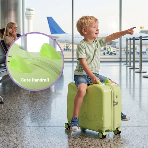 TTGIEET 18" Ride On Suitcase for Kids with 360° Spinner Wheels, 42L Hardshell Kids Carry On Travel Luggage with Lock, Green