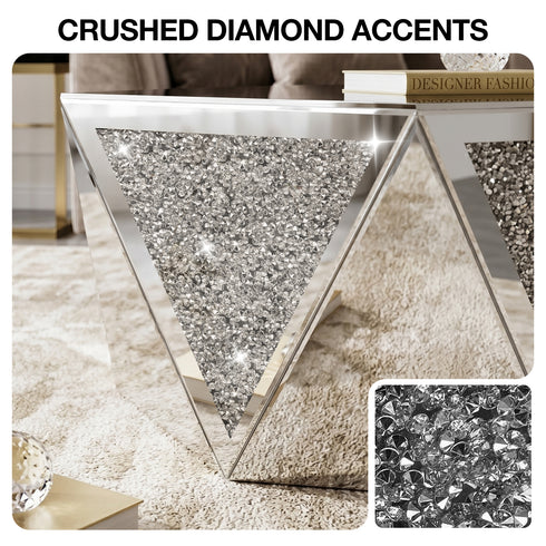 TTGIEET Hexagon Diamond Mirror Coffee Table, Crushed Diamond Finish Art Deco Luxury Centerpiece for Living Room