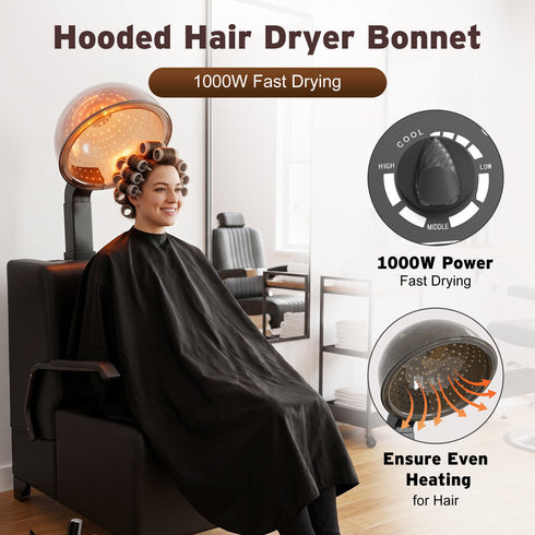 TTGIEET Professional Hair Dryer Chair, 1000W Hooded Salon Dryer with Adjustable Angle & Height, 3 Temperature Settings, 60-Minute Timer