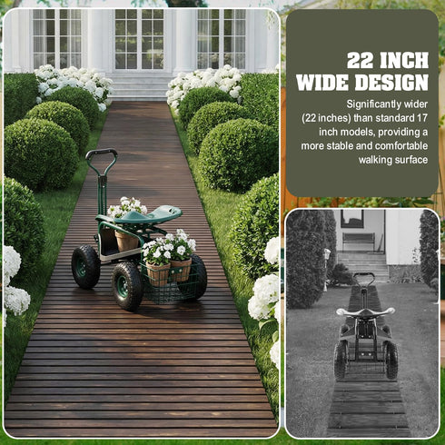 TTGIEET 12FT Wooden Roll Out Garden Pathway, 22" Wide Outdoor Walkway with Anti-Slip Spikes, No Install Patio Path Mat for Lawn Backyard (Dark Brown)