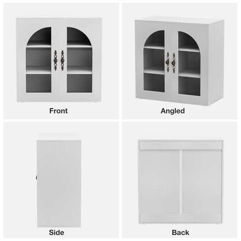 TTGIEET Sideboard Buffet Cabinet Modern Accent Console Cabinet with Arched Glass Doors and Storage,White,for Living Room,Dining Room,Entryway
