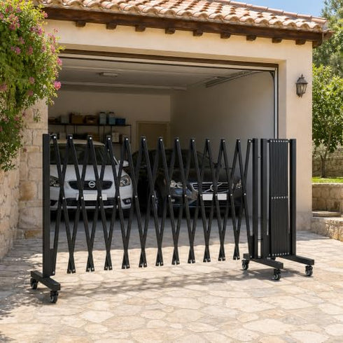 TTGIEET 20FT Expandable Metal Barricade with Lockable Casters, 0-180° Rotatable Foldable Weather Resistant Safety Fence for Patio, Garden, Stairway
