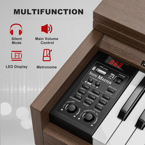 UMOMO 88 Weighted Key Digital Piano Keyboard with Piano Bench, Full Size Electric Piano with Piano Stand, Headphone Jack, 3 Pedal, Electronic Piano for Beginner, Adults